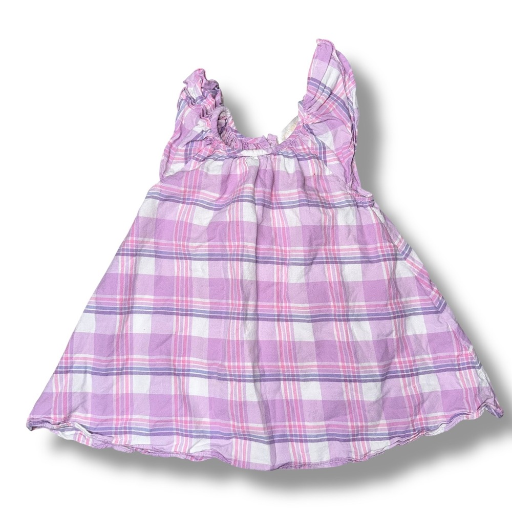 LoveShackFancy Plaid Dress Kids 2-3Y Purple Excellent Flutter Sleeve Cotton
